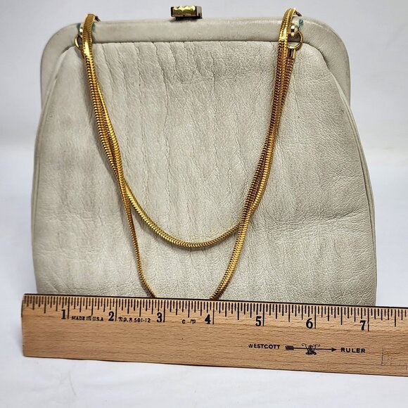 Vintage Ronay White Leather Evening Bag With Gold Chain Strap & Clasp - Picture 8 of 10